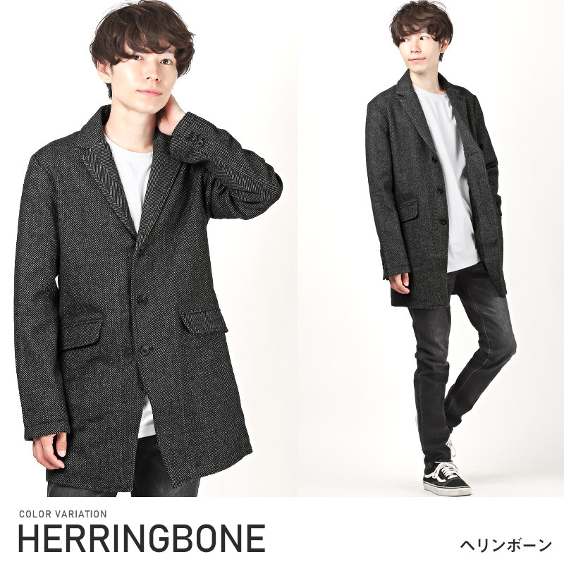 チェスターコート メンズ アウター チェック柄 千鳥柄 総柄 メルトンウール ロング丈 コート |  | 07