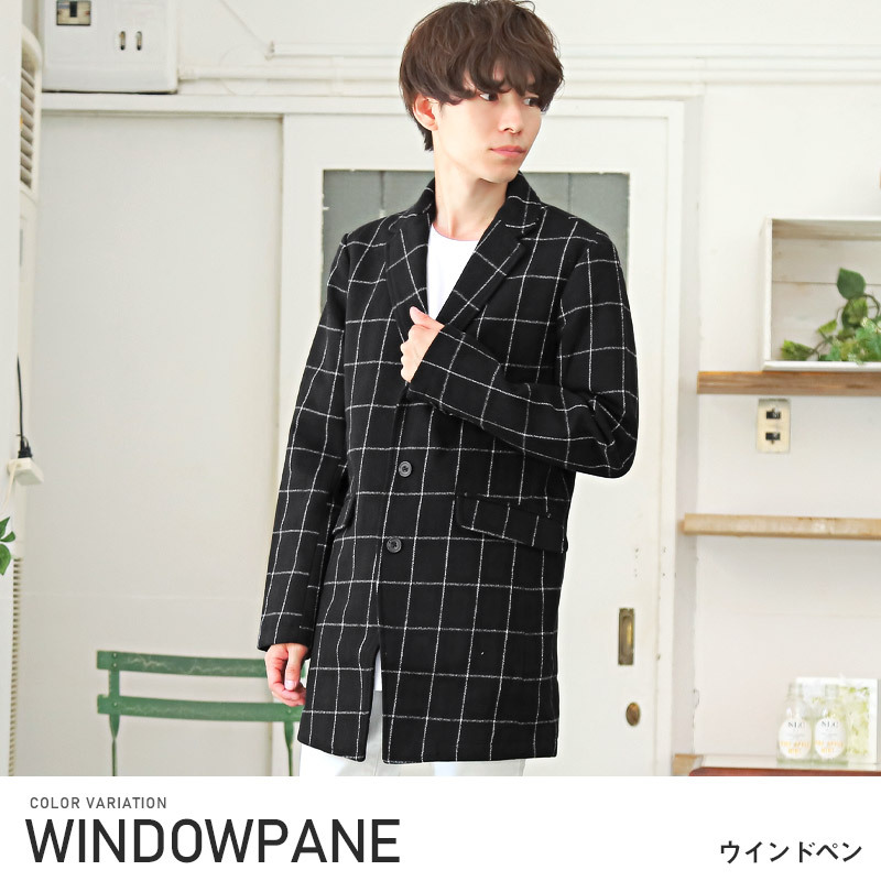 チェスターコート メンズ アウター チェック柄 千鳥柄 総柄 メルトンウール ロング丈 コート |  | 01