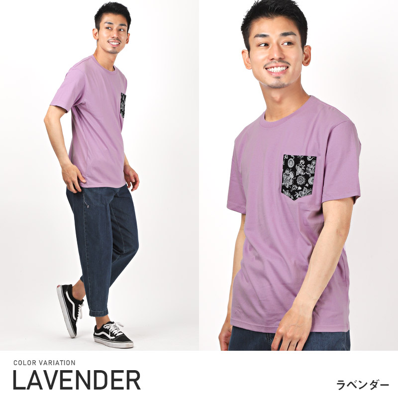 Tシャツ メンズ トップス 韓国 韓国系 ポケT プリント バンダナ柄