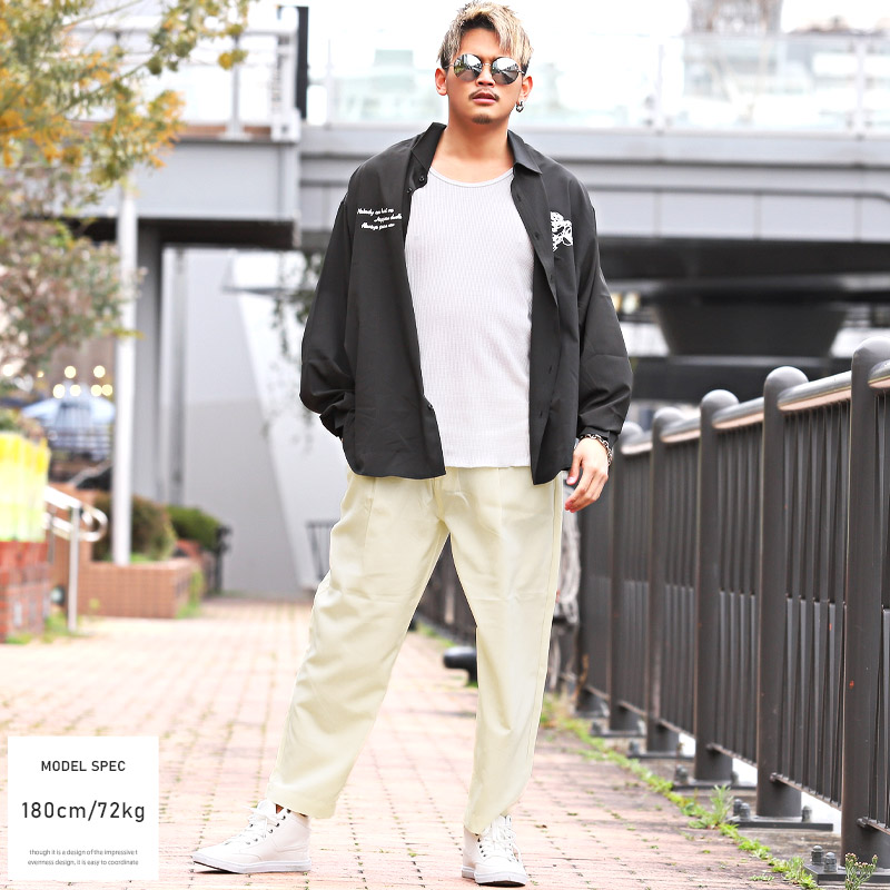 テーパードパンツメンズワイドパンツ【ポリトロテーパードパンツ】テーパードアンクル丈ポリトロ軽量トロピカル素材清涼感通気性とろみルーズストリート春服夏服韓国系 5