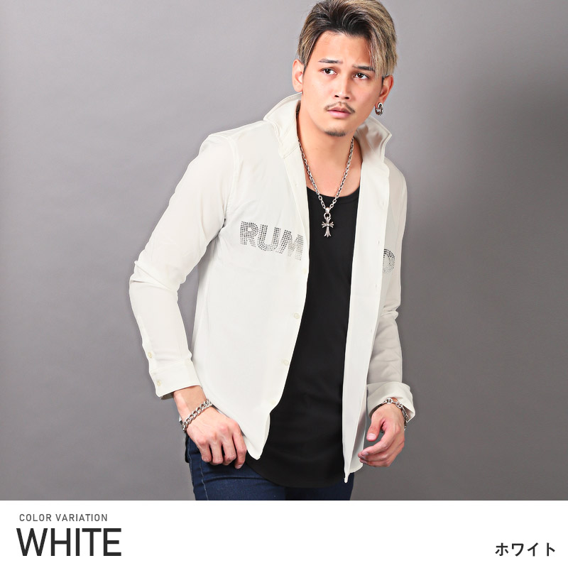 長袖シャツ メンズ モノトーン スタッズ レースアップ☆2色 セール 送料無料 長袖シャツ メンズ トップス 韓国 韓国系