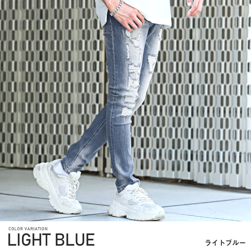 送料無料 デニムパンツ メンズ ボトムス 韓国 韓国系 細身 リペア ダメージ加工 スキニー 1633 Clothes Unit 通販 Yahoo ショッピング