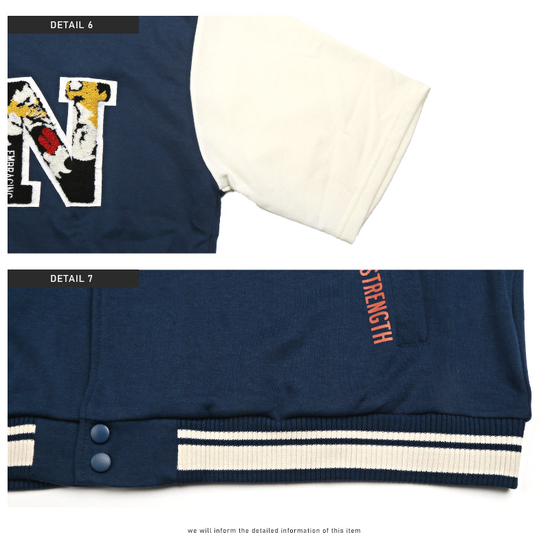 スタジャンメンズ半袖アウターサガラ刺繍ワッペンロゴ【T/Cミニ裏毛ワッペン半袖スタジャン】カットスタジャン英字ルーズゆったりカジュアルアメカジストリート春夏ビター系BITTER 12