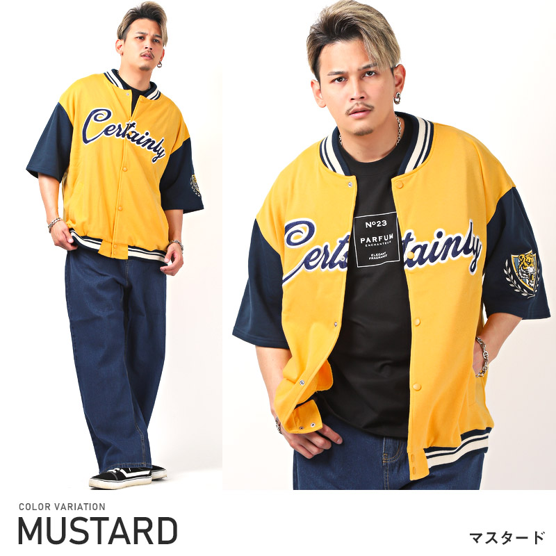 スタジャンメンズ半袖カレッジロゴ刺繍ワッペン【T/Cミニ裏毛カレッジロゴ刺繍半袖カットスタジャン】カットスタジャンアップリケエンブレムルーズゆったりカジュアルアメカジストリート 7