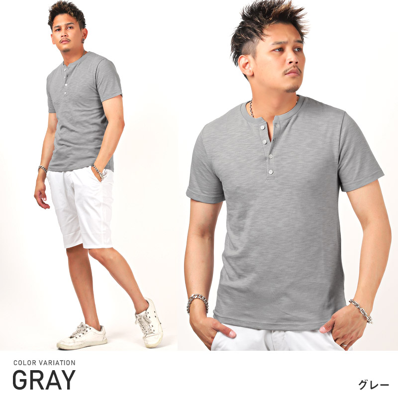 ヘンリーネック ルーズ Tシャツ 半袖 トップス 韓国 5色 hr9816 きれいめ ヘンリーネック 5分袖 Tシャツ | レディース