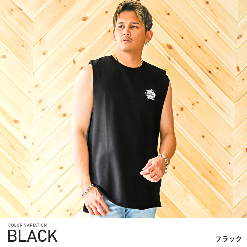 ノースリーブ Tシャツ メンズ トップス ロゴ バックプリント カット 