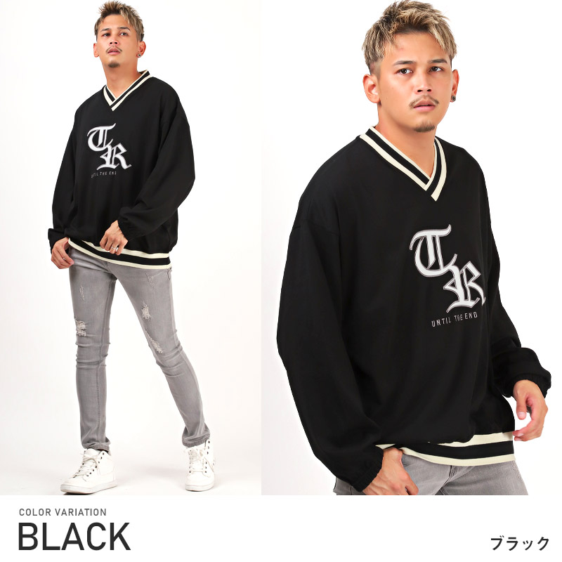 ロンT メンズ 長袖Tシャツ トップス Vネック カレッジロゴ 刺繍 ルーズ ストリート |  | 02