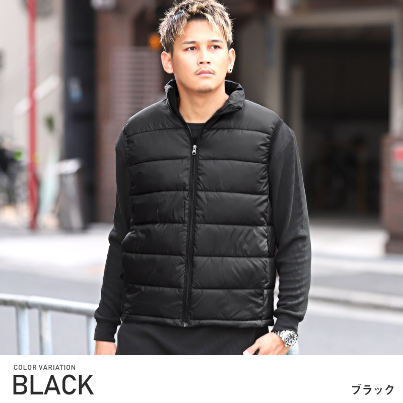 中綿ベスト メンズ アウター ダウンタッチ 高密度 ナイロン 暖か スタンドカラー |  | 01