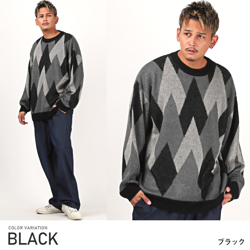 ▲送料無料▲ ニット メンズ トップス モヘアライク 起毛 ビッグシルエット 総柄 |  | 03