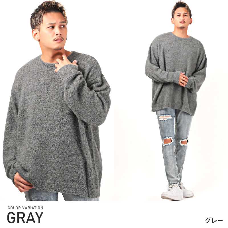 ニット メンズ セーター トップス シャギーニット ボーダー 無地 起毛 ルーズ 秋冬 |  | 03