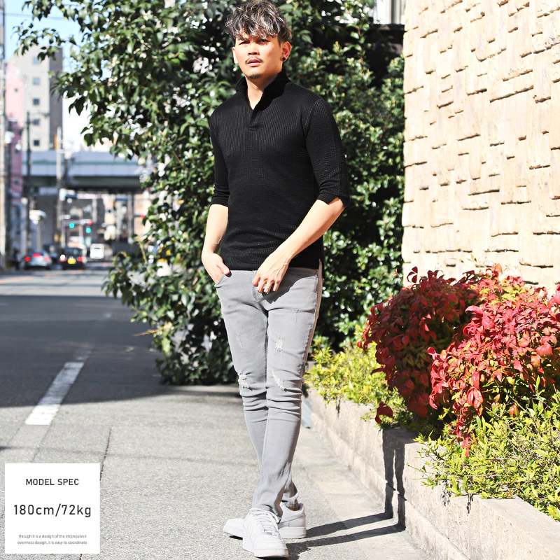 ポロシャツ メンズ 5分袖 五分袖 トップス シアサッカー イタリアンカラー ストライプ柄 無地 春夏 |  | 09