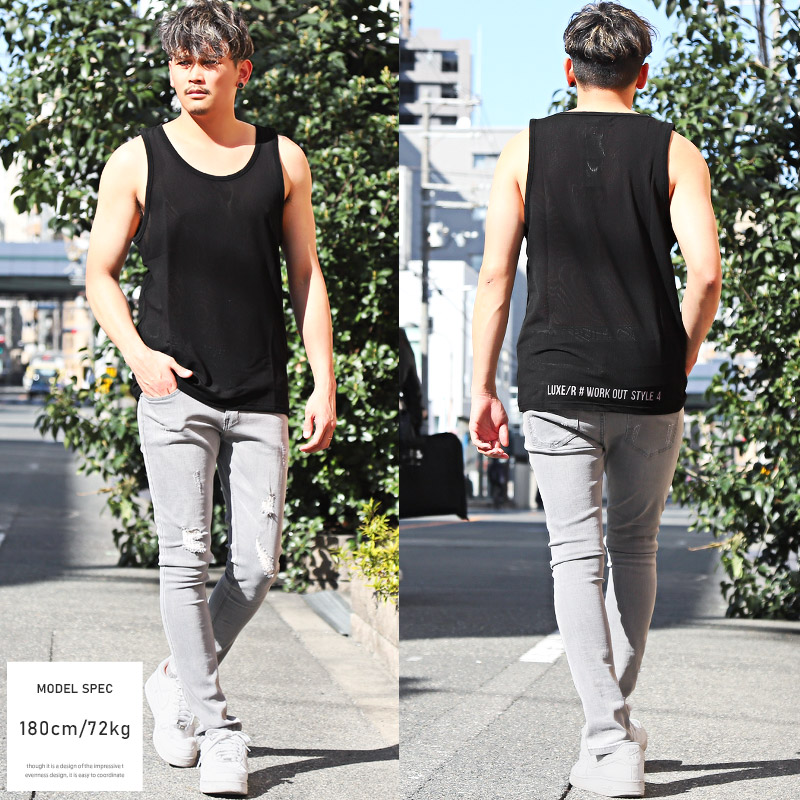 セール タンクトップ メンズ トップス ノースリーブ メッシュ 無地 インナー プリント ロゴ シンプル タイト 春夏 |  | 07