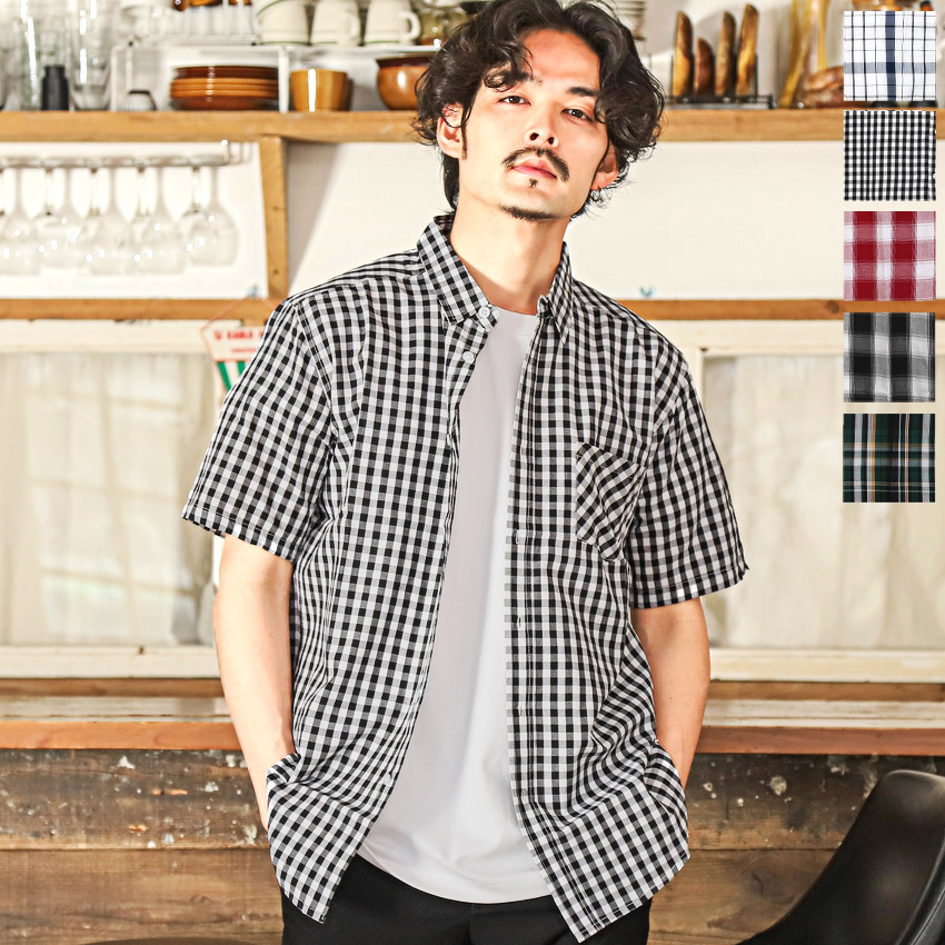 半袖シャツ メンズ トップス チェック柄 総柄 レギュラーカラー