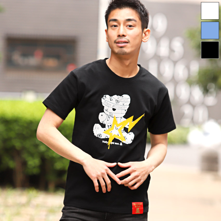 黒 Tシャツ ロゴプリント Tシャツ メンズ 半袖 トップス クマ プリント ロゴ ベア 半袖Tシャツ