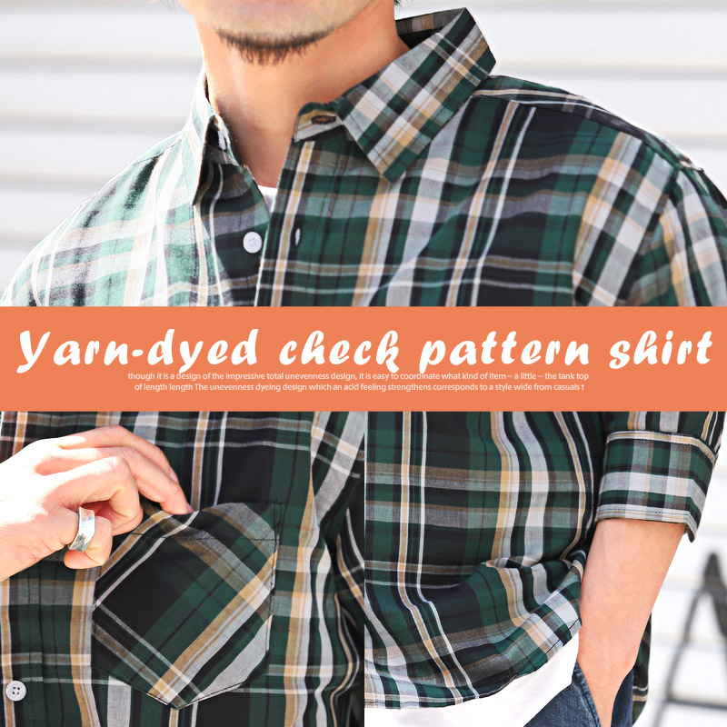 7分袖シャツ メンズ トップス チェックシャツ 七分袖 チェック柄 レギュラ―カラー アメカジ |  | 12