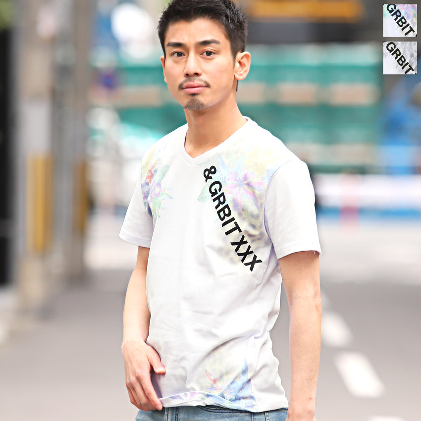 Tシャツ メンズ 半袖 トップス Vネック ボタニカル レオパード