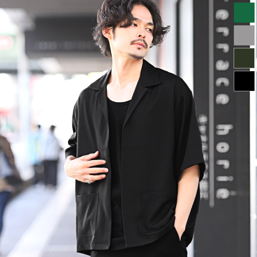 半袖 ジャケット2点 シャツジャケット 半袖 メンズ アウター ボタンレス テーラード