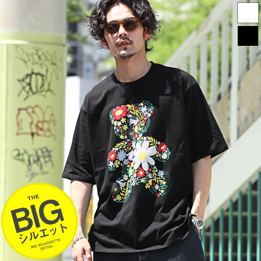 セール Tシャツ メンズ 半袖 トップス テディベア フラワー プリント