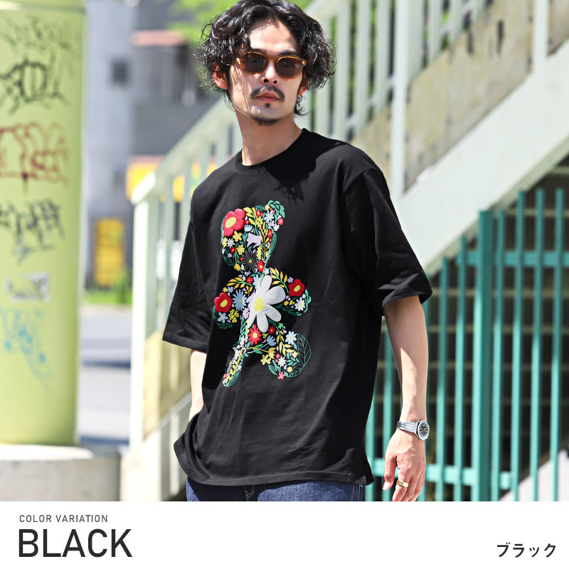 セール Tシャツ メンズ 半袖 トップス テディベア フラワー プリント