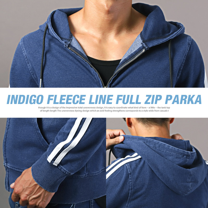 パーカー メンズ トップス ジップパーカー 長袖 デニム ライン