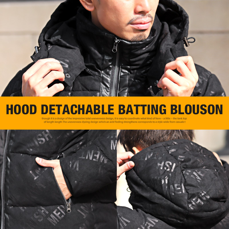 中綿ジャケット メンズ アウター ブルゾン スエード ロゴ 総柄 フード