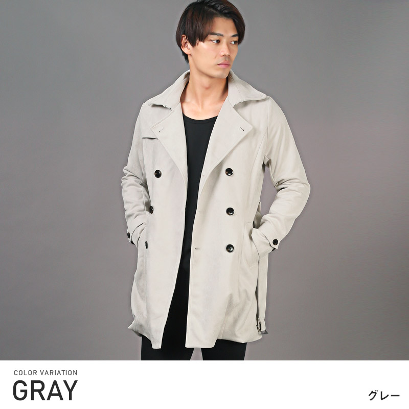 トレンチコート メンズ フェイクスエード 起毛 ロング丈 アウター 無地 キレイめ 春秋 |  | 06