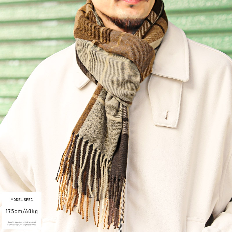 マフラー ストール メンズ チェック柄 総柄 大判 フリンジ 防寒 ギフト ユニセックス 冬 |  | 05