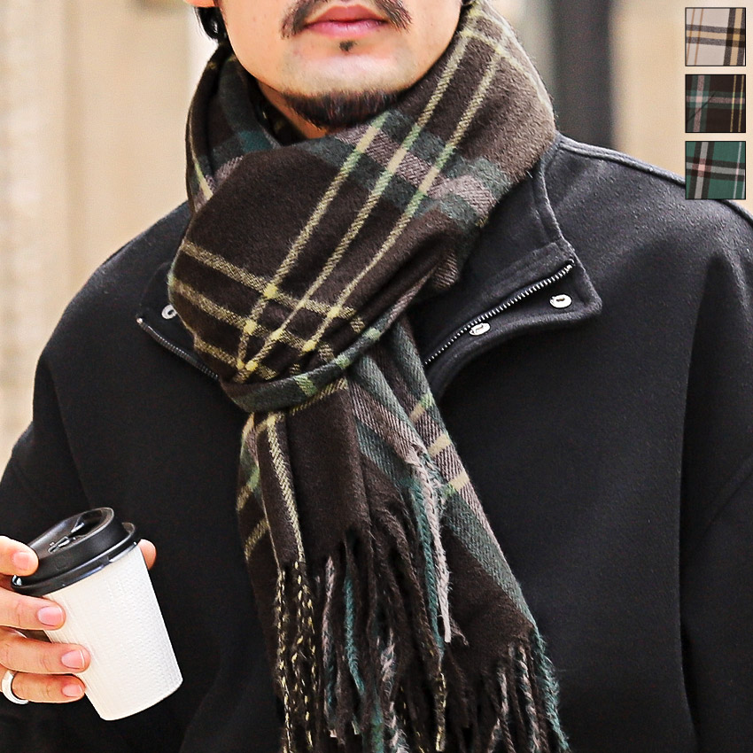マフラー ストール メンズ 大判ストール チェック柄 総柄 大判 フリンジ ユニセックス 冬 | 