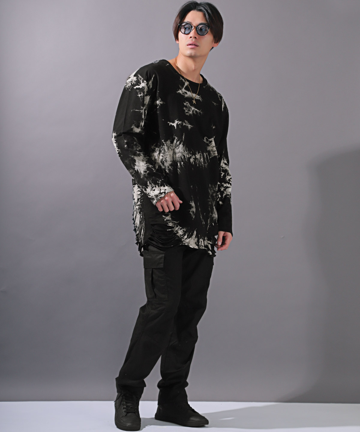 ロンT メンズ トップス 長袖Tシャツ タイダイ染め ミニ裏毛 ロング丈
