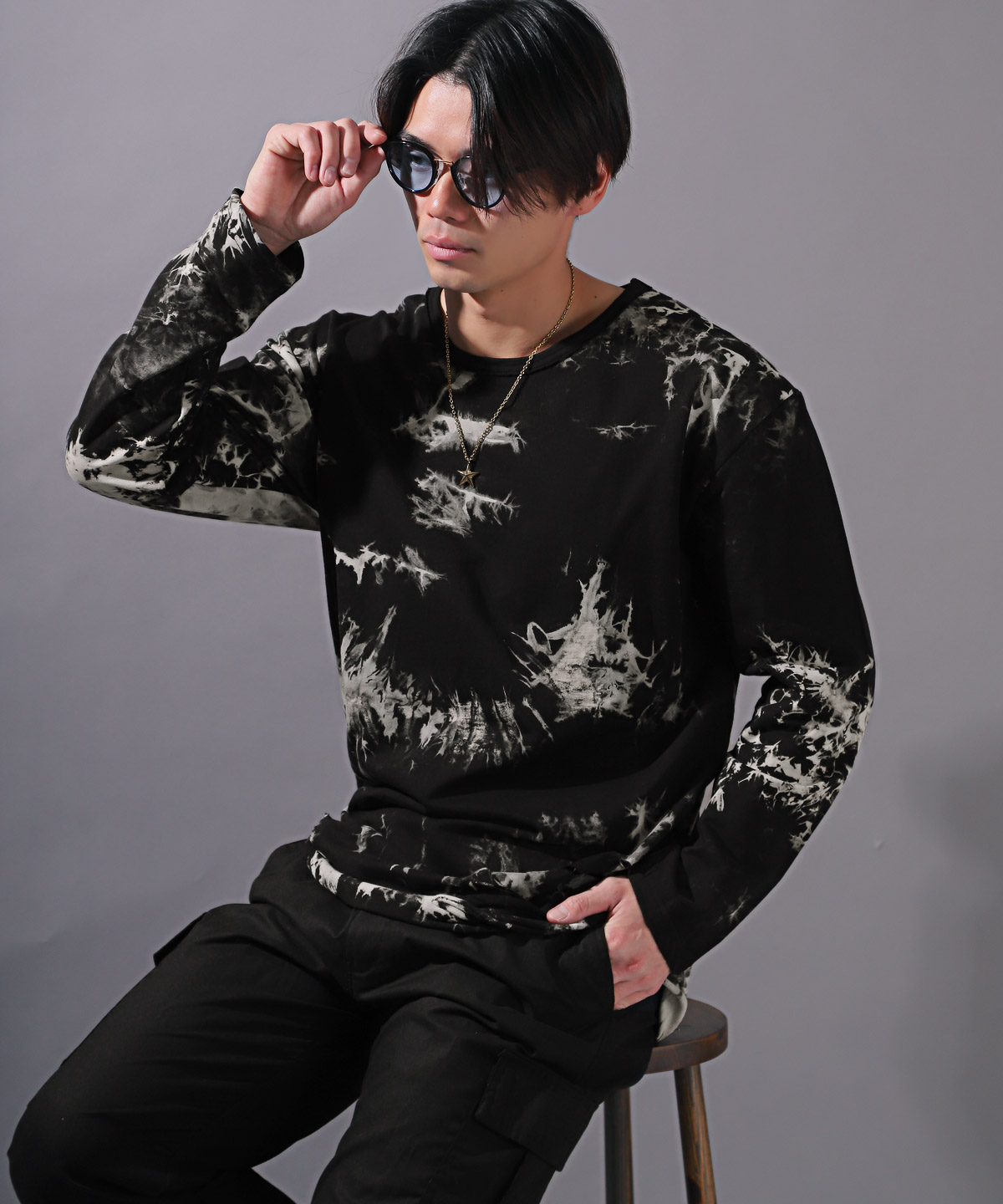 ロンT メンズ トップス 長袖Tシャツ タイダイ染め ミニ裏毛 ロング丈