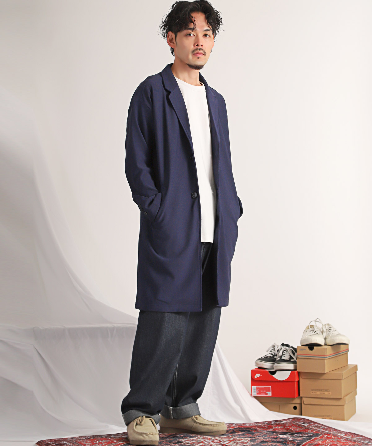 チェスターコート メンズ アウター ロング丈 コート ルーズシルエット 梨地 無地 薄手 |  | 09