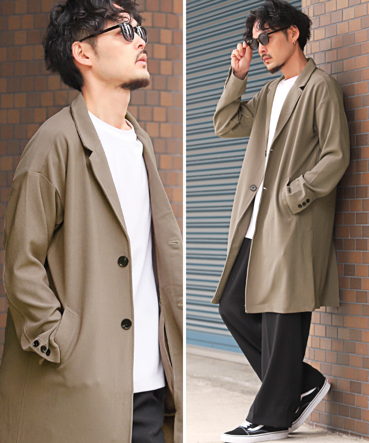 チェスターコート メンズ アウター ロング丈 コート ルーズシルエット 梨地 無地 薄手 |  | 06