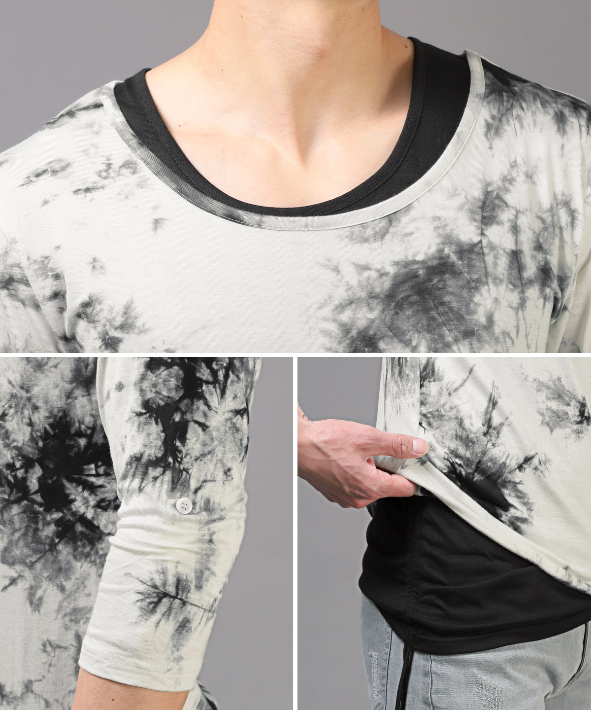 7分袖Tシャツ タンクトップ メンズ トップス アンサンブル 春 夏 秋 タイダイ 2点セット |  | 07