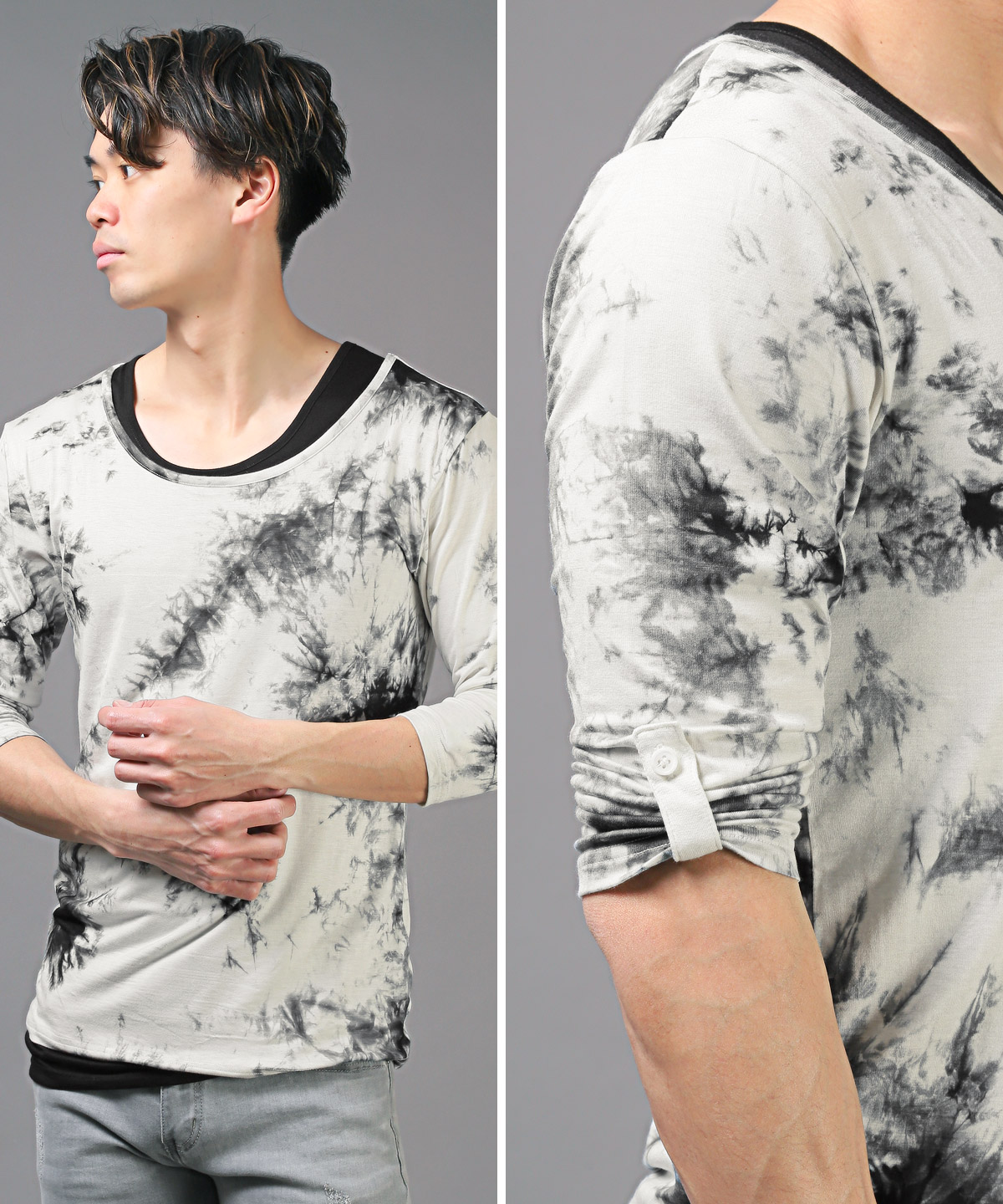 7分袖Tシャツ タンクトップ メンズ トップス アンサンブル 春 夏 秋 タイダイ 2点セット |  | 04