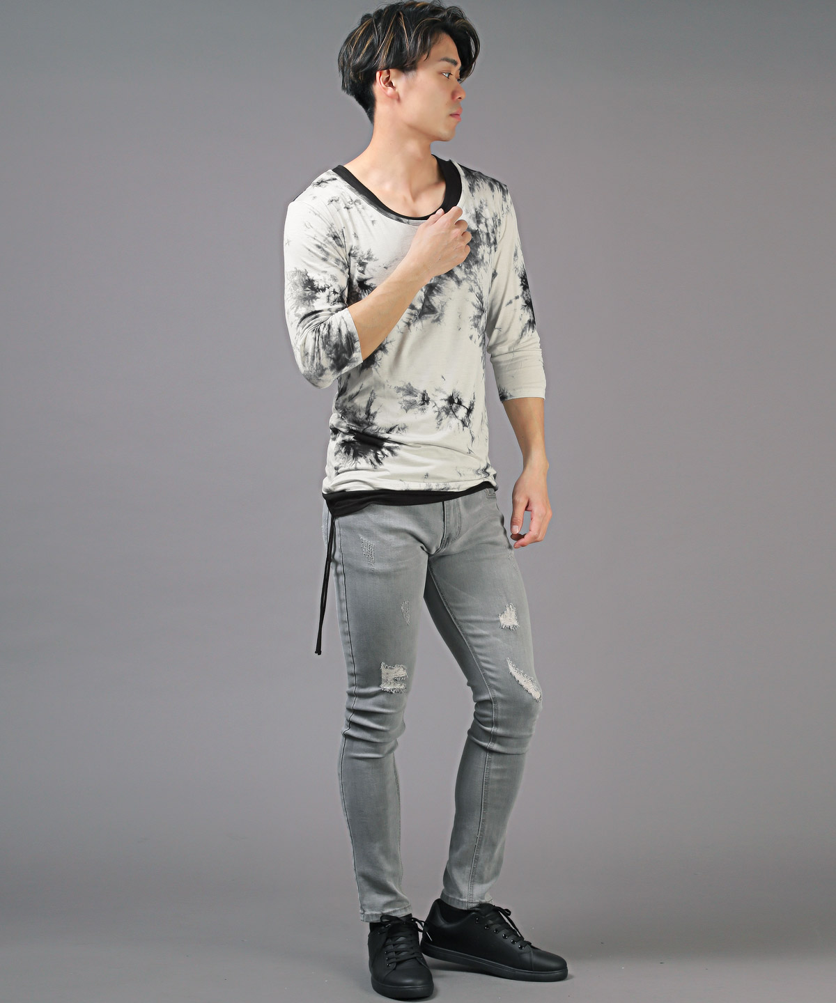 7分袖Tシャツ タンクトップ メンズ トップス アンサンブル 春 夏 秋 タイダイ 2点セット |  | 06