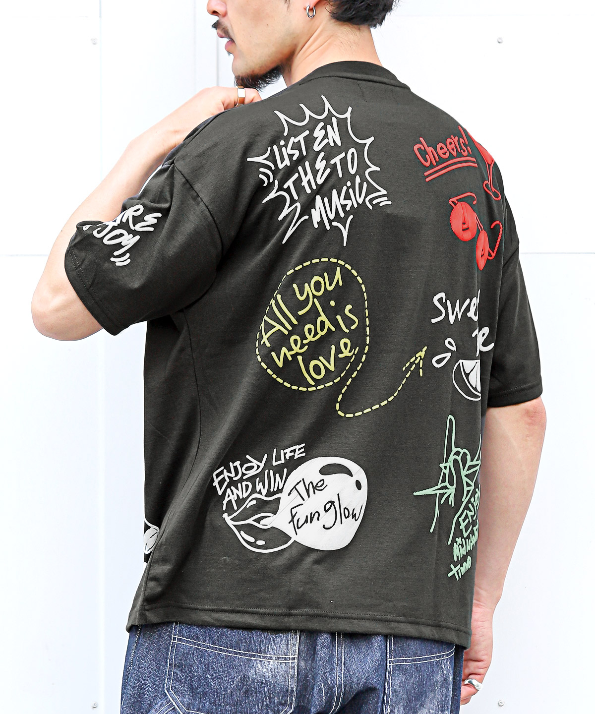 Tシャツ ストリート 半袖 ベルト ルーズ ユニセックス b3428 DEVICE select ストリート風 ルーズスタイル 半袖Tシャツ