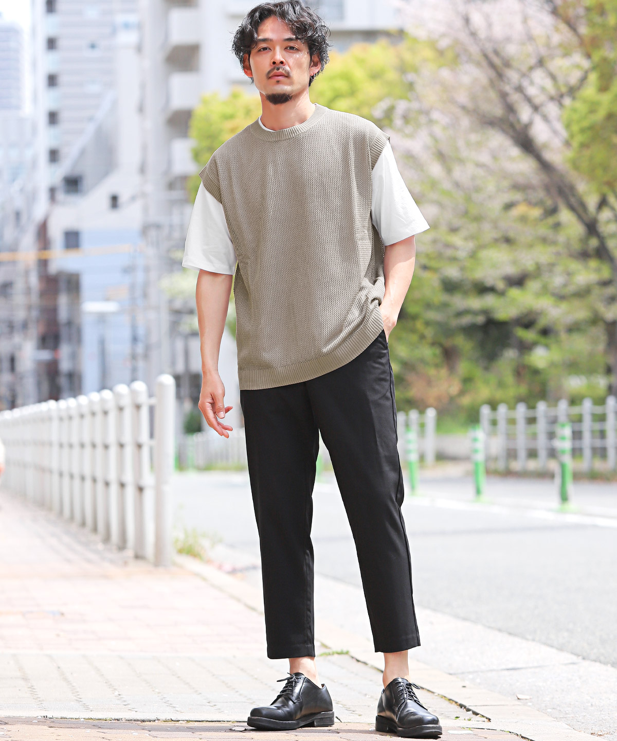 半袖Tシャツ メンズ ニットベスト トップス アンサンブル 2点セット 
