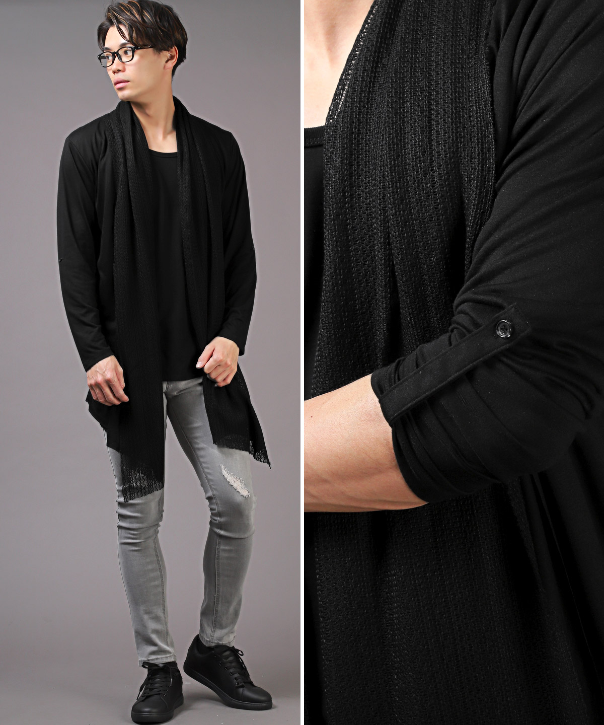 カーディガン メンズ トップス ロング丈 レース 春 夏 秋 レイヤード ショール 無地 |  | 05