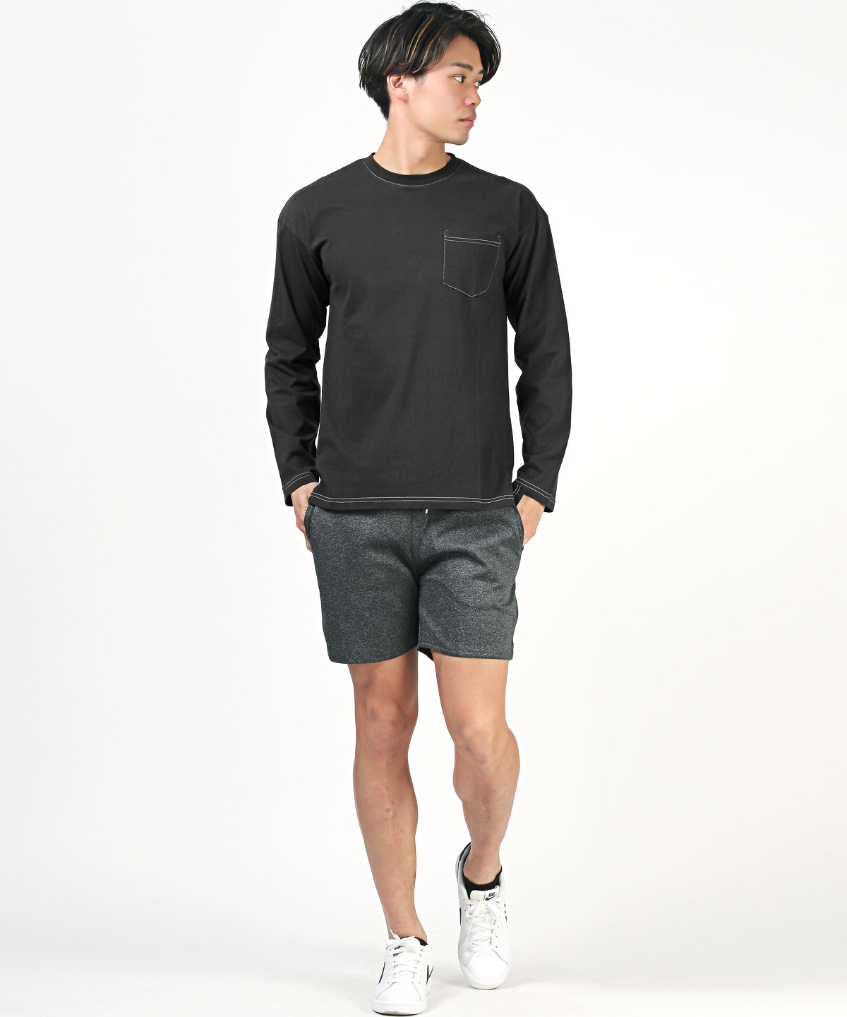 ロンT 長袖 Tシャツ メンズ トップス 無地 ビッグシルエット 胸ポケット ステッチ ルーズ |  | 09