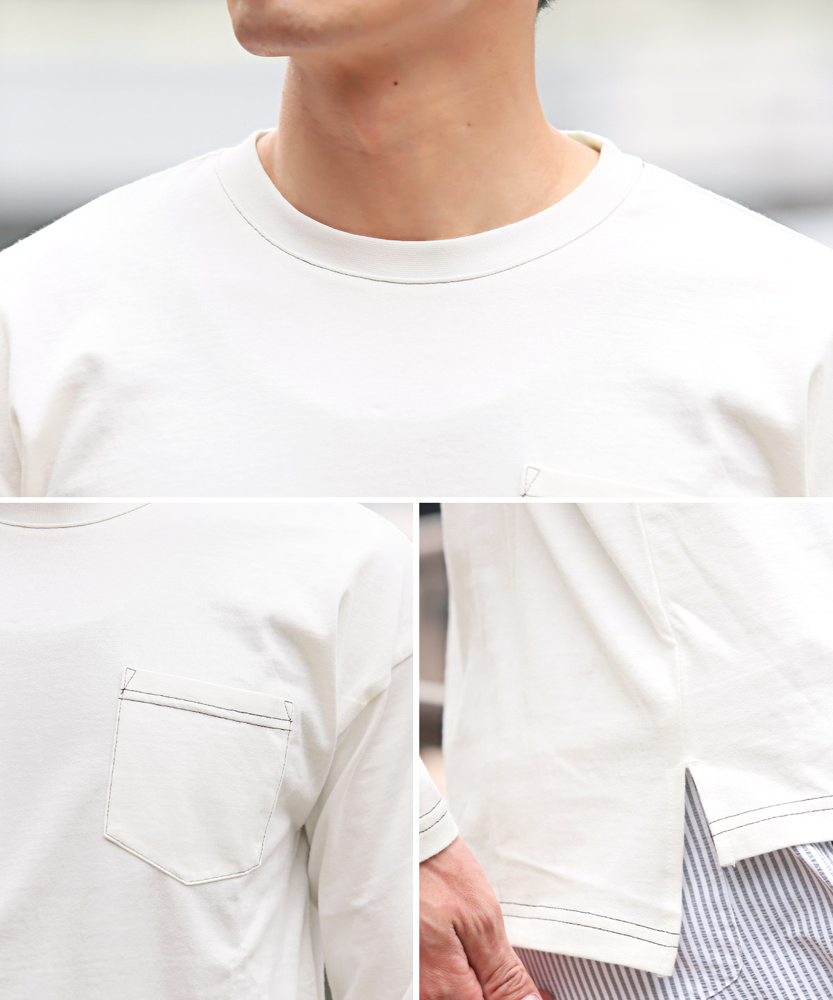 ロンT 長袖 Tシャツ メンズ トップス 無地 ビッグシルエット 胸ポケット ステッチ ルーズ |  | 08