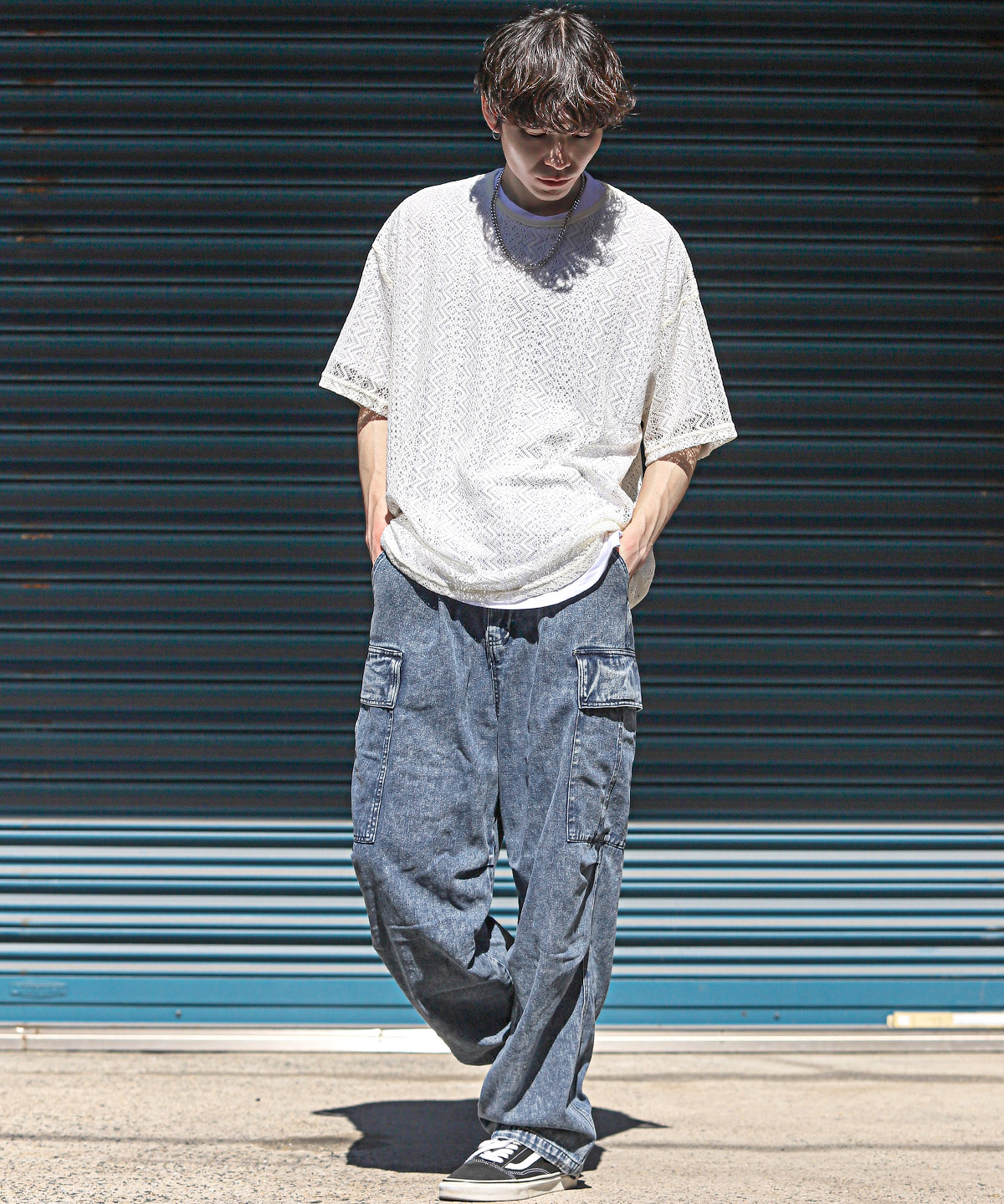 カーゴパンツ デニム メンズ ボトムス ワイドパンツ 色落ち