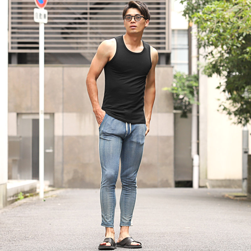 タンクトップ メンズ トップス 無地 テレコ ノースリーブ インナー リブ タイト 透け防止 シンプル 白 黒 グレー M L XL aa-3183 |  | 06