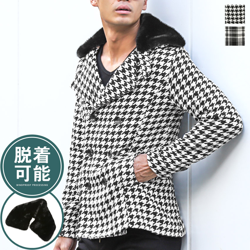 BerningsSho(バーニングショー)チェック柄ファー付きハーフコート・アウター・おしゃれ・セレブ・上品・大人・キレイめ・ビター系 1