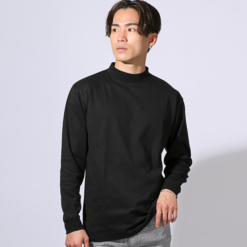 長袖 モックネック トップス ロンT メンズ レディース Tシャツ カットソー インナー 白 黒 ホワイト ブラック M L aa-3370 |  | 02