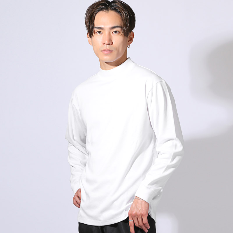 長袖 モックネック トップス ロンT メンズ レディース Tシャツ カットソー インナー 白 黒 ホワイト ブラック M L aa-3370 |  | 01