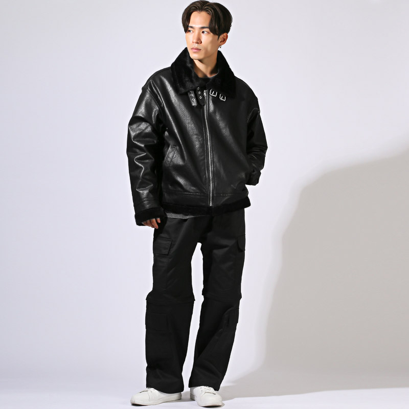 Diagram黒 レザーファージャケット Diagram黒 レザーファージャケット