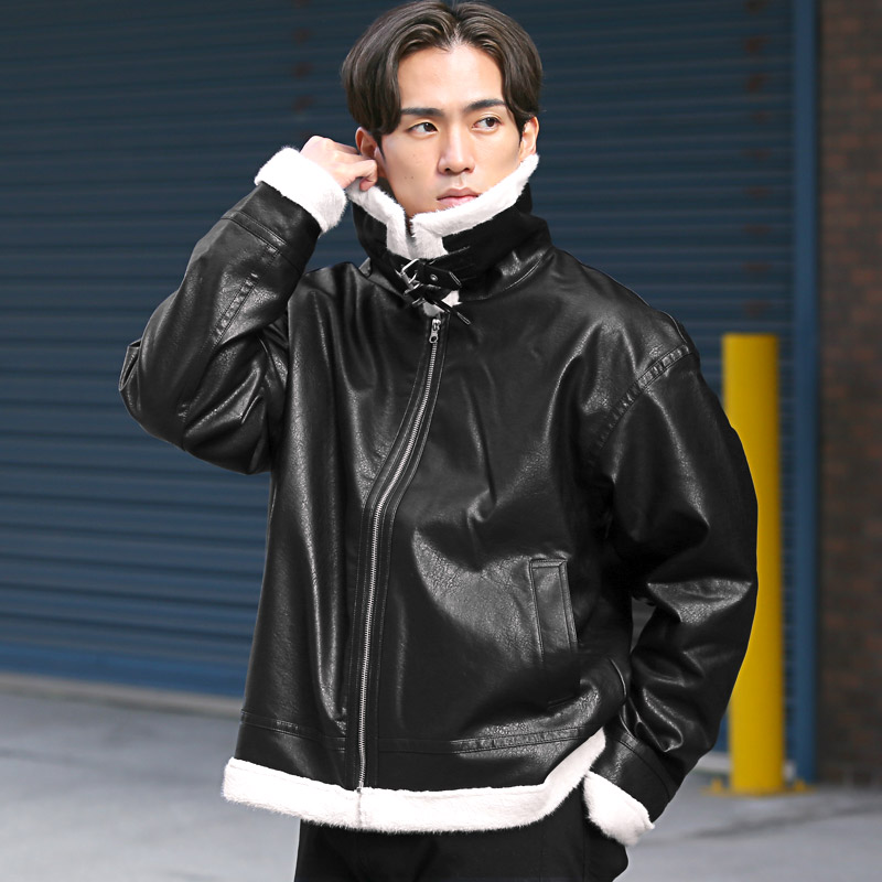 ファージャケット PUレザー B-3ジャケット ムートンジャケット メンズ