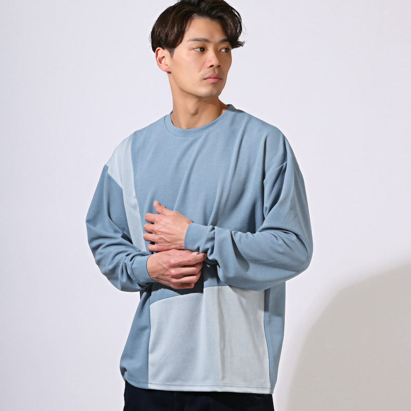 カットソー ロングスリーブ ゆったり 大きいサイズ ロンT メンズ 長袖 Tシャツ トップス 梨地 切替 吸水 速乾 ドライ aa-3445 |  | 03