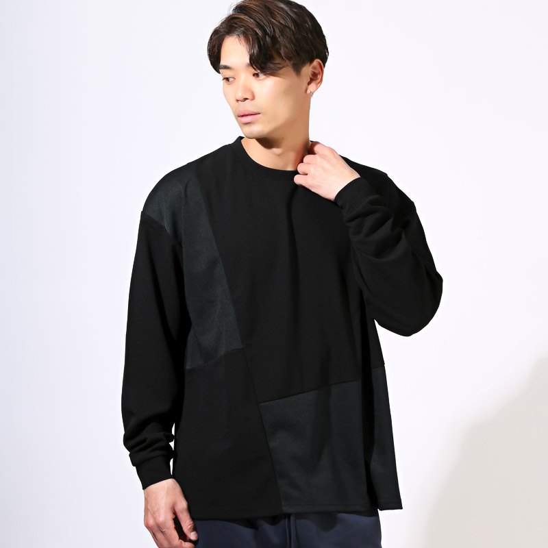 カットソー ロングスリーブ ゆったり 大きいサイズ ロンT メンズ 長袖 Tシャツ トップス 梨地 切替 吸水 速乾 ドライ aa-3445 |  | 01