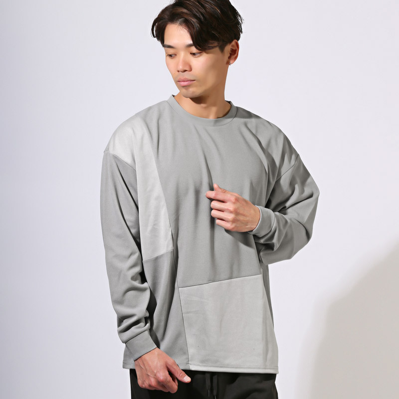 カットソー ロングスリーブ ゆったり 大きいサイズ ロンT メンズ 長袖 Tシャツ トップス 梨地 切替 吸水 速乾 ドライ aa-3445 |  | 02